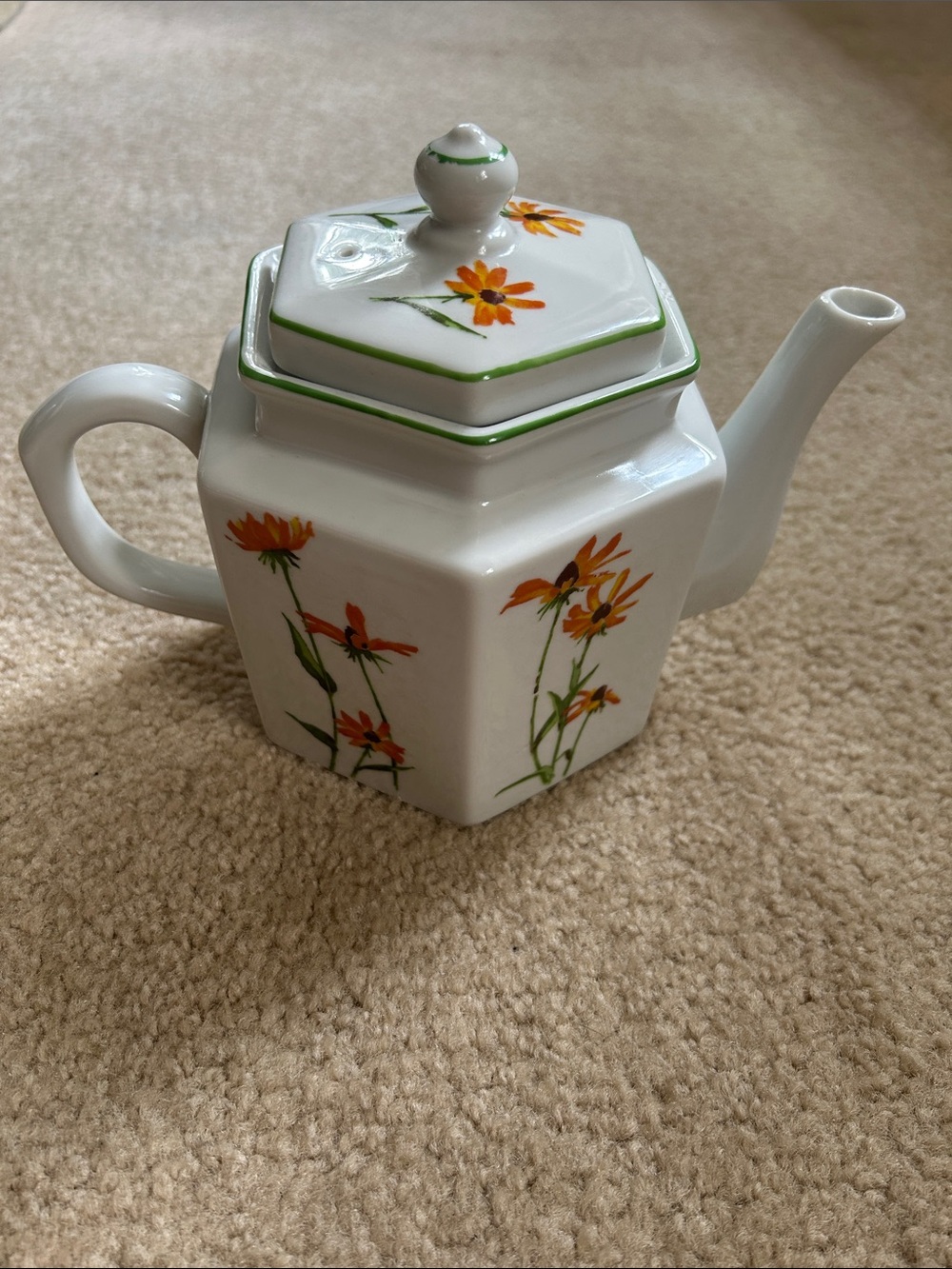 Vintage Toscany Collection White Ceramic Teapot with Orange Floral Design - Picture 2 of 9